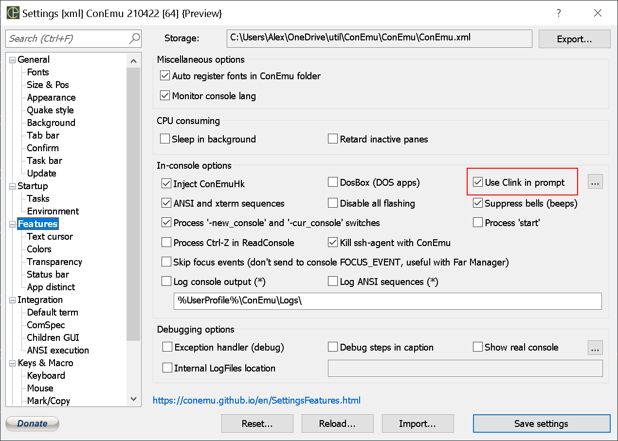 Enable "Use Clink in prompt" configuration setting Enable "Use Clink in prompt" configuration setting