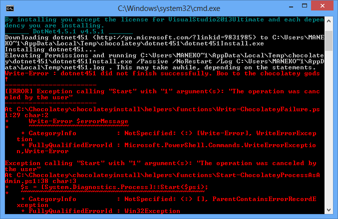 Chocolatey .NET 4.5.1 installation error Chocolatey .NET 4.5.1 installation error