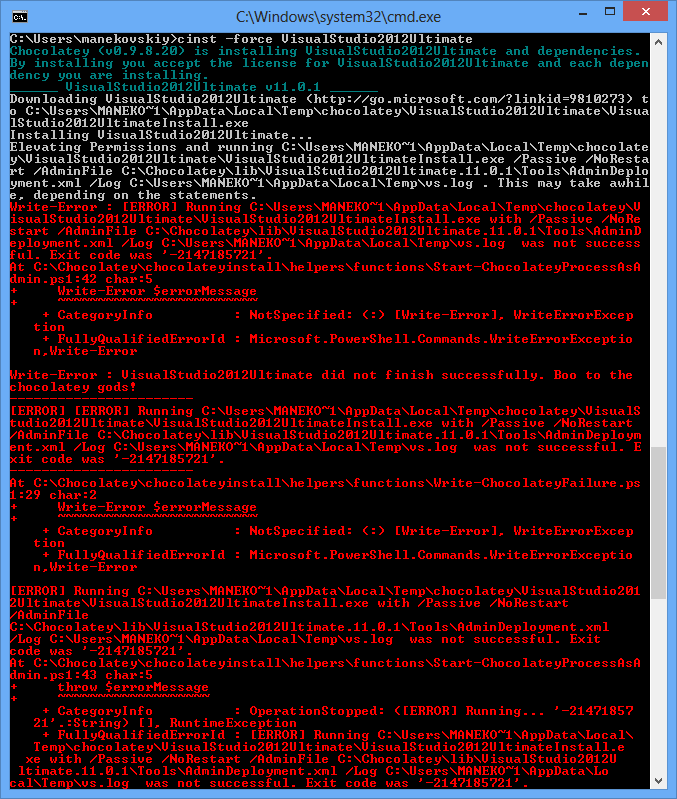 Chocolatey VS 2012 installation error Chocolatey VS 2012 installation error